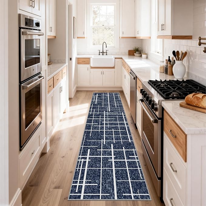 Non Slip Hallway Runner Rug 2x8, Modern Distressed Stripe, Washable Long Rug - Image 7