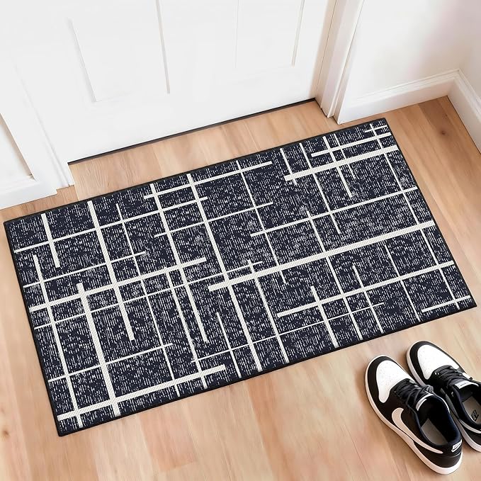 Washable Runner Rug 2x4, Modern Distressed Stripe, Kitchen Runner Rug Non Slip by TTelephant