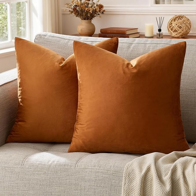 GIGIZAZA Velvet Throw Pillow Covers 24x24 Dark Burnt Orange Pillows Couch - Image 5