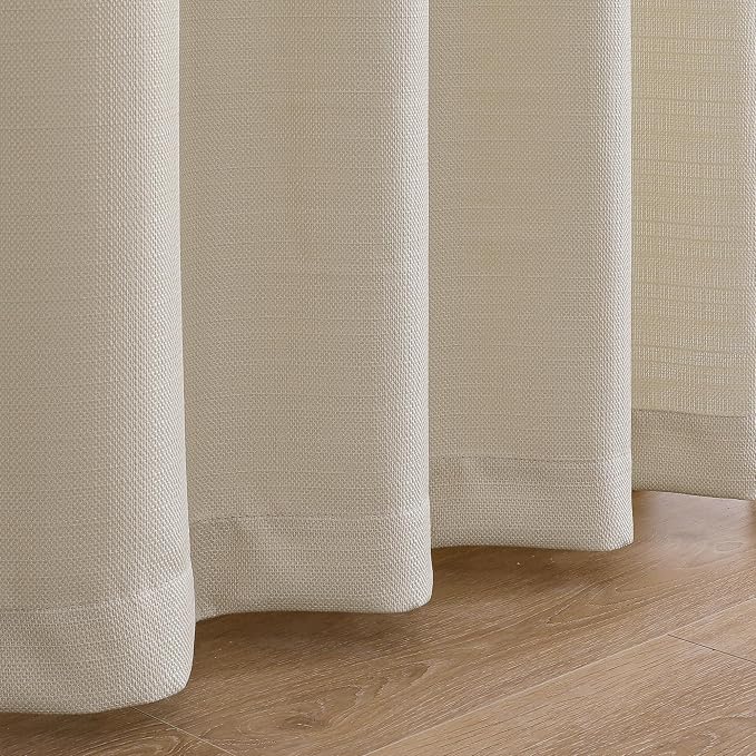 Chyhomenyc Curtains 54 Inch Length 2 Panels, Faux Linen Textured Semi Sheer - Image 6