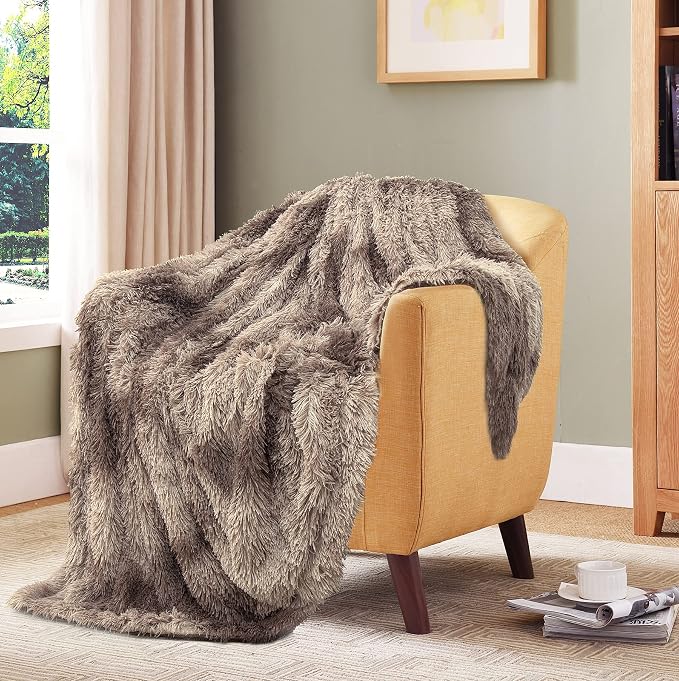 Tuddrom Decorative Extra Soft Faux Fur Blanket Queen Size 80" x 90", Solid - Image 8