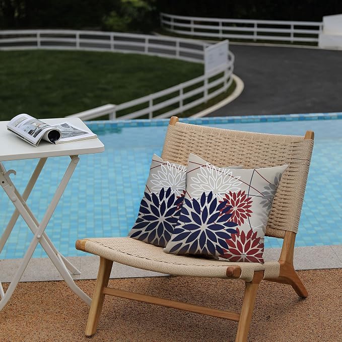 DFXSZ 4th of July Pillow Covers 18x18 Inch Set of 2 Patriotic Blue Red Floral - Image 3