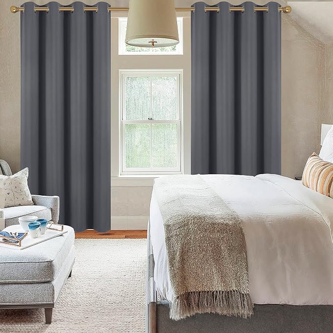 Diraysid Dark Grey Grommet Blackout Curtains - Image 4