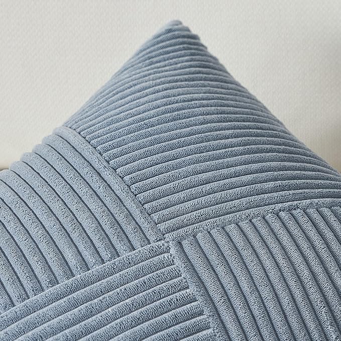 Topfinel 26x26 inches Euro Pillow Covers Set of 2 Dusty Blue Corduroy - Image 4