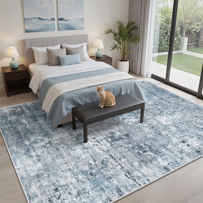 Area Rug 6x9 Abstract Rugs for Living Room 6 x 9 Washable Rugs Blue Non Slip - Image 3