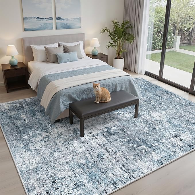 7x9 Area Rug for Living Room Washable Abstract Vintage Soft Thin Indoor Floor - Image 3