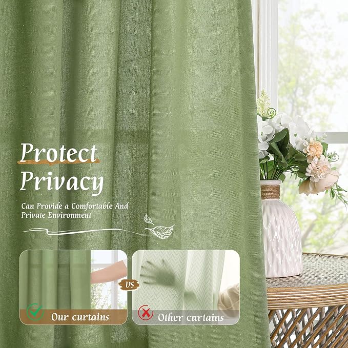 LAMIT Green Linen Curtains 63 inch Length - Image 5