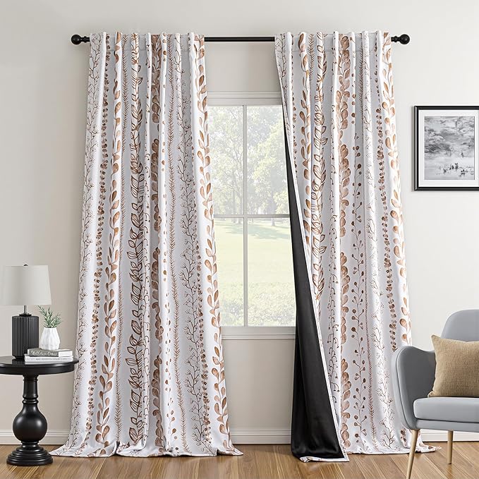 MEETSKY Blackout Curtains 72 Inches Long Leaves Patterned Farmhouse Thermal - Image 2