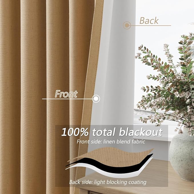 Guken 100% Blackout Linen Curtains 84 Inch Length 2 Panels Set - Image 4