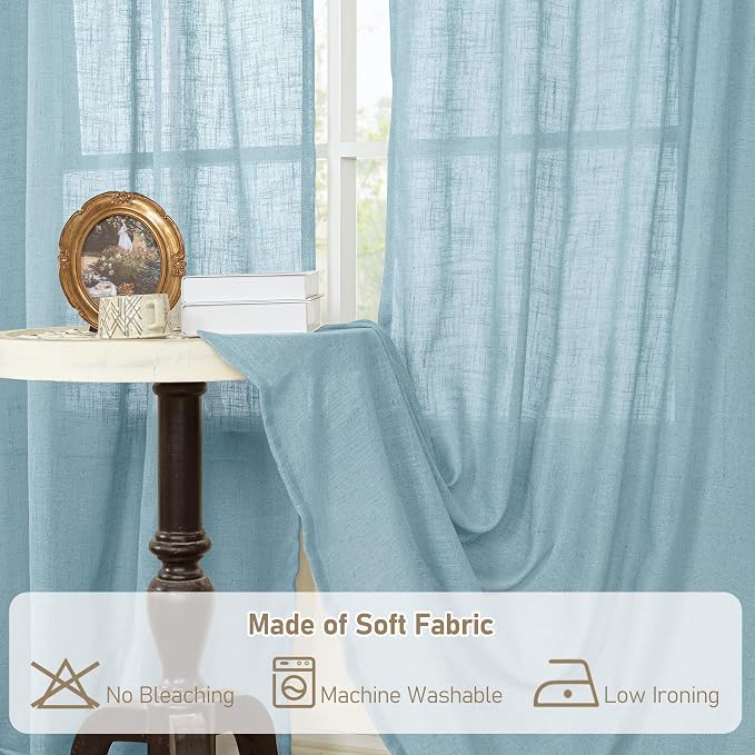LAMIT Stone Blue Linen Curtains 90 Inch - Image 8