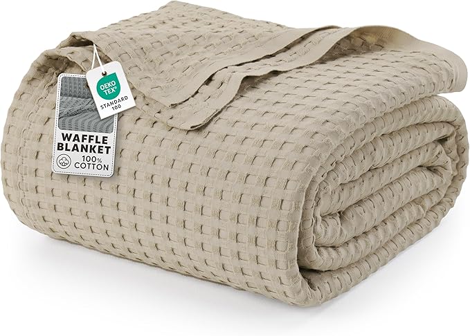 Utopia Bedding Khaki 100% Cotton Waffle Blanket 300 GSM Soft Lightweight by UTOPIABEDDING