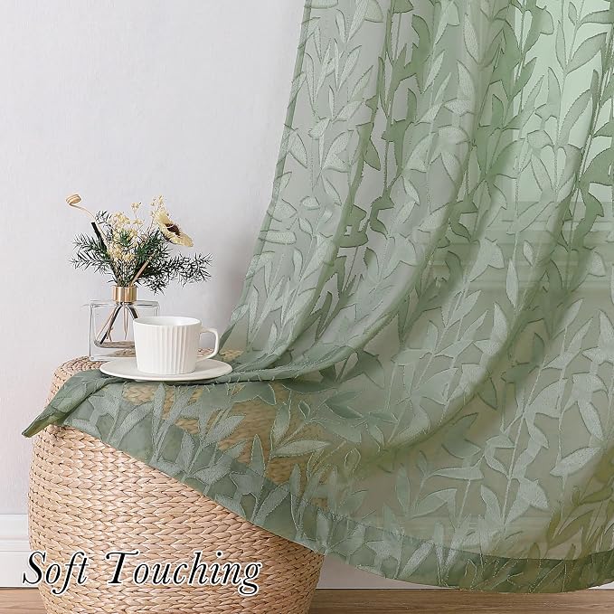 Lecloud Leia Sage Green Sheer Curtains 90 Inches Long 2 Panels, Airy Voile - Image 8