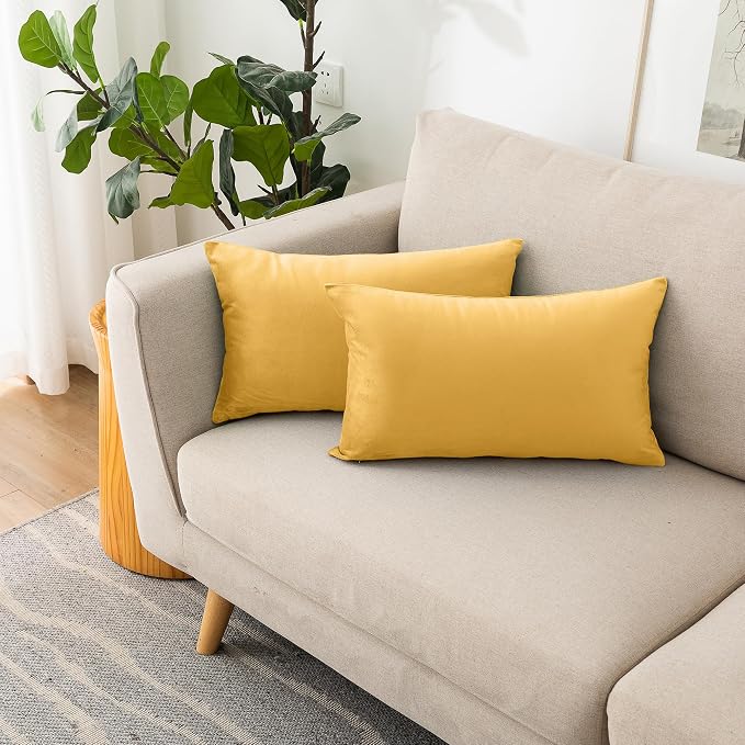 NiNi ALL Decorative Throw Pillow Covers Velvet 12x20 Inch Pack of 2 Yellow by NiNiALL