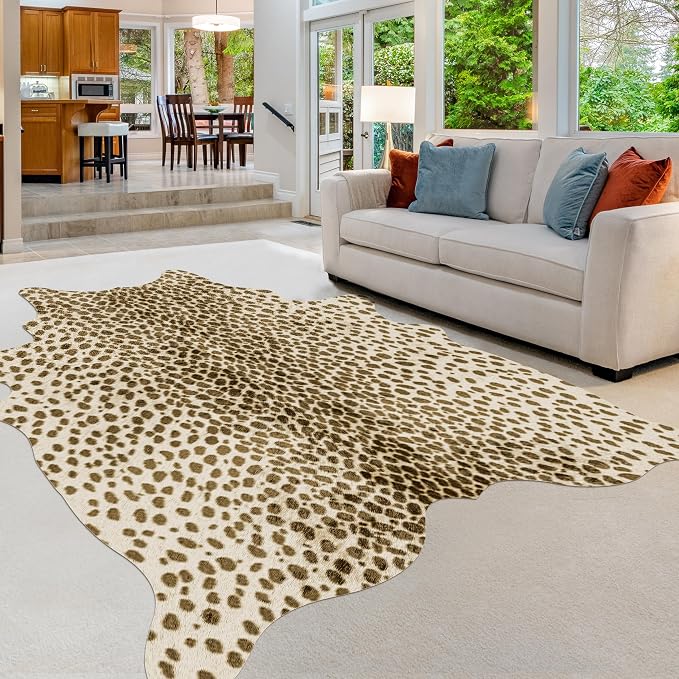 Leopard Print Rug, Animal Print 4.6x5.2 Feet Cowhide Rug by WARMHAVEN