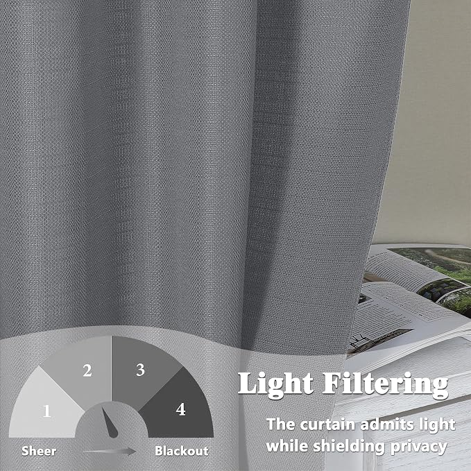 Gwine Dark Grey Valance for Windows, Light Filtering Faux Linen Textured - Image 4
