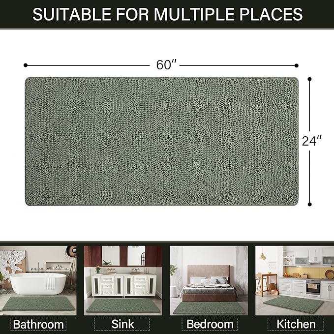 LOCHAS Luxury Bathroom Rug Shaggy Bath Mat 24 x 60 Inch, Washable Non Slip Bath - Image 2