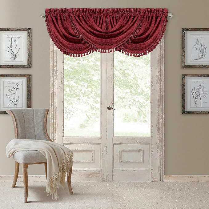 Elrene Home Fashions Antonia Floral Damask Waterfall Window Valance by ElreneHomeFashions