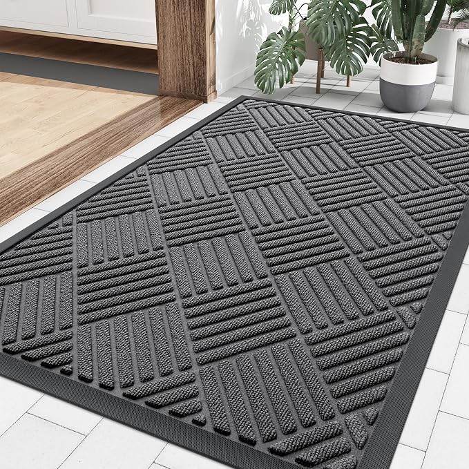 Smiry Front Door Mat Outside Entrance, Heavy Duty Outdoor Indoor Natural Rubber by Smiry