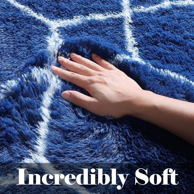 ONASAR Area Rugs for Bedroom Living Room, 4x6 Fluffy Navy Blue and White Throw - Image 3