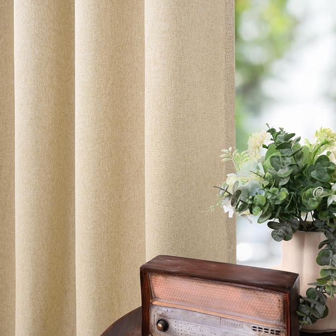 BGment Faux Linen Curtains for Bedroom 63 Inch Length 2 Panels Set, Sand Beige - Image 8