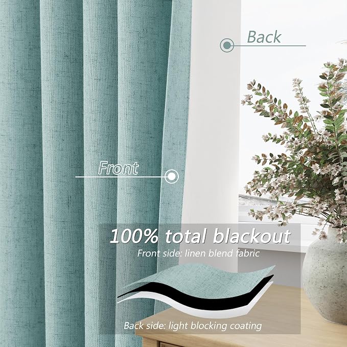 Guken 100% Blackout Linen Curtains 120 Inch Length 2 Panels Set - Image 4