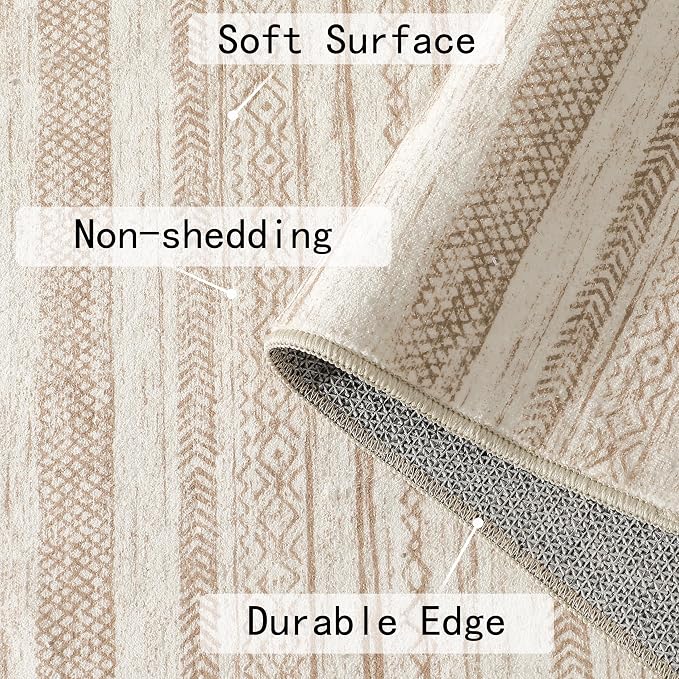 PureCozy Boho Area Rug 6x9 Beige Living Room Large Office Modern Neutral - Image 8