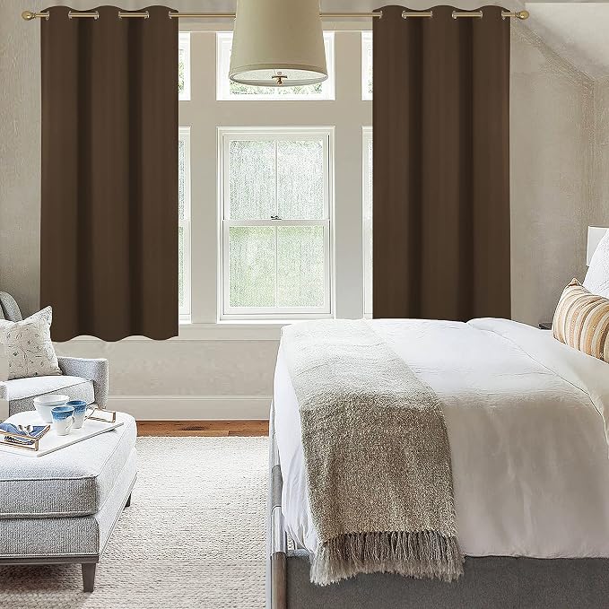 Diraysid Chocolate Brown Grommet Blackout Curtains - Image 4