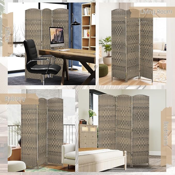 HOMCOM Room Divider, 6 Ft 3 Panel Folding Privacy Screen, Hand-Woven PP Wall - Image 6