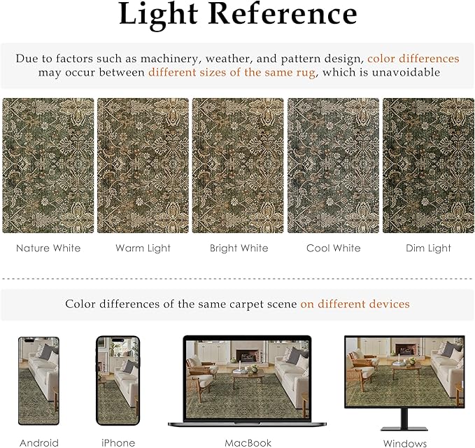 PureCozy 6x9 Area Rug for Living Room Green Brown Vintage Washable Bedroom - Image 2
