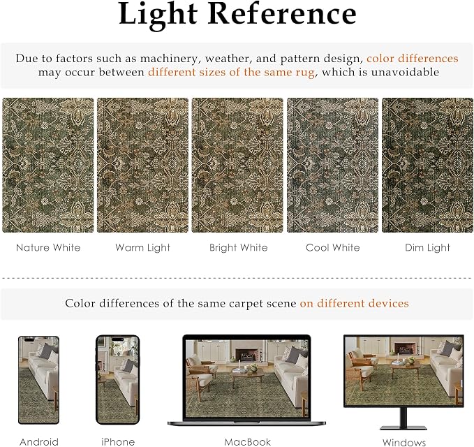 PureCozy Area Rug 5x7 Green Brown Washable Vintage Living Room Carpetb - Image 2