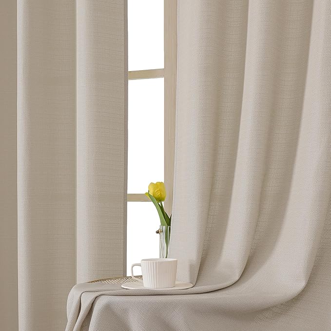 Chyhomenyc Curtains 72 Inch Length 2 Panels, Faux Linen Textured Light - Image 5