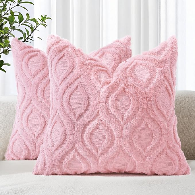 decorUhome Summer Throw Pillow Covers 20x20 Inch Set of 2, Soft Plush Faux Wool by decorUhome