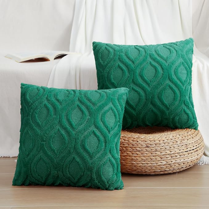 decorUhome Throw Pillow Covers 18x18 Inch Set of 2, Soft Plush Faux Wool Green - Image 7