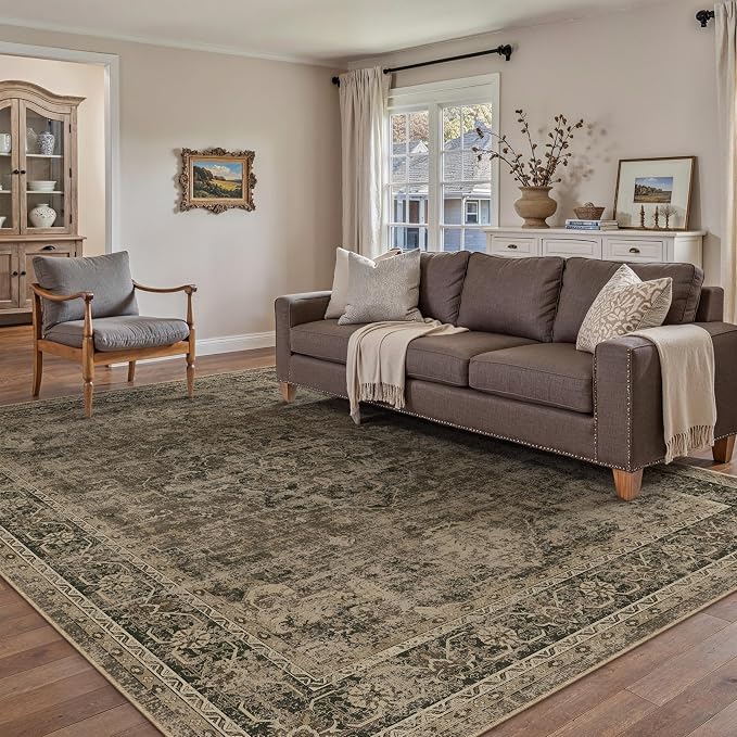 PureCozy 4x6 Washable Area Rug Brown Vintage Distressed Rug - Image 6