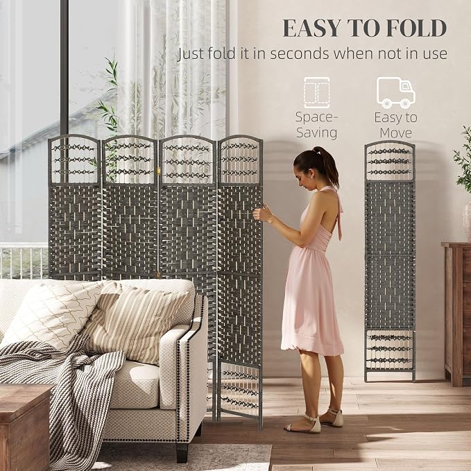 HOMCOM 4 Panel Room Divider, Folding Privacy Screen, 5.6' Room Separator - Image 3