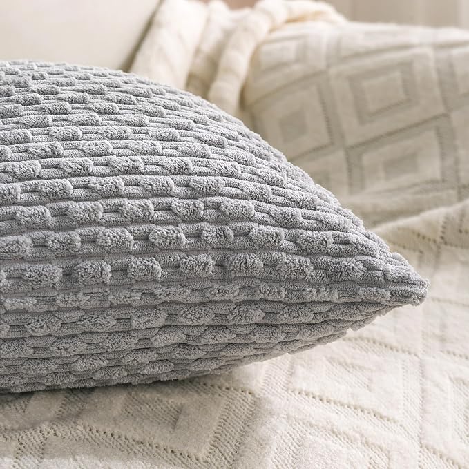Set of 4 Grey Decorative Throw Pillow Covers 18x18 Inch Corduroy Pillow Covers - Image 4