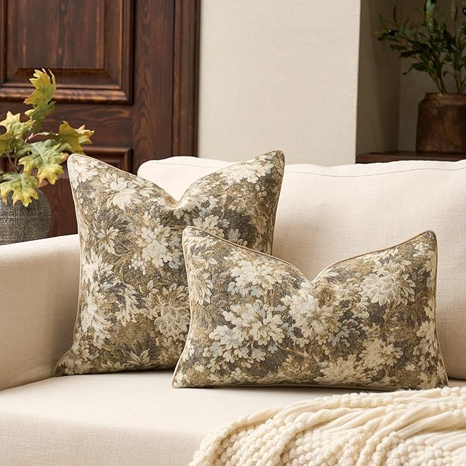 Yangest Neutral Floral Pillow Cover 24 x 24 Inches, Vintage Chenille Square - Image 5