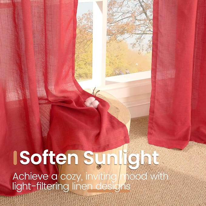 BGment Red Linen Semi Sheer Curtains - Image 5
