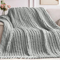 Negwoo Chunky Knit Throw Blanket, Handmade Light Grey Crochet Big Thick Blanket by Unknown