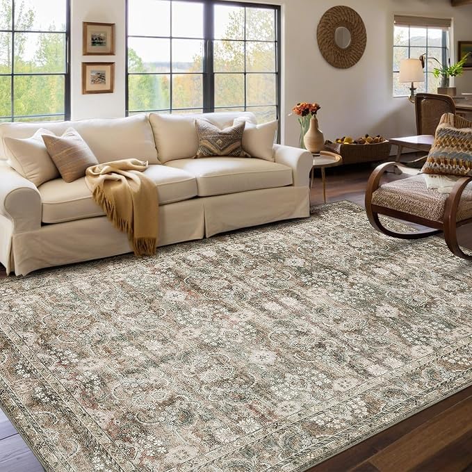 GarveeHome Washable Rugs for Living Room 10x13 Vintage Neutral Area Rug by GarveeHome