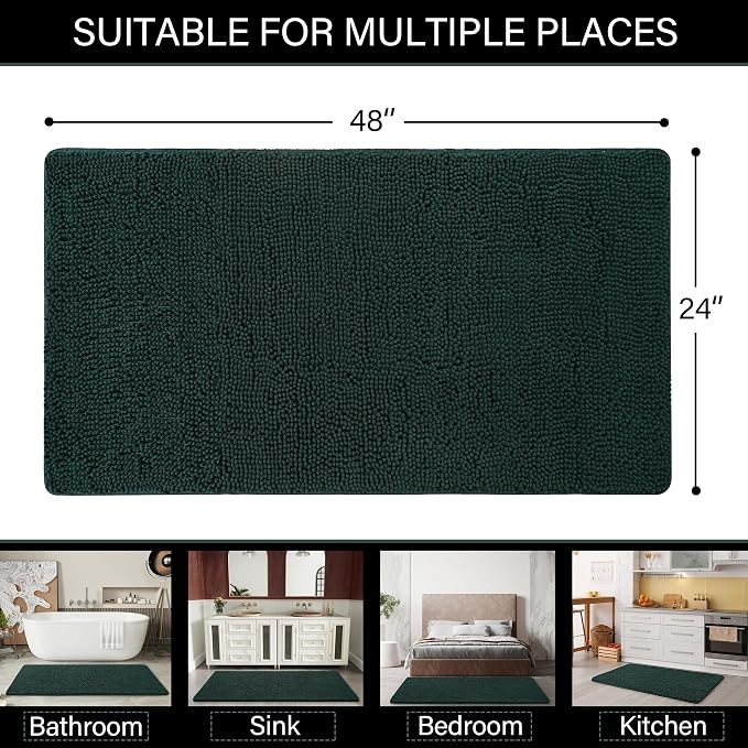 LOCHAS Luxury Bathroom Rug Shaggy Bath Mat 24 x 48 Inch, Washable Non Slip Bath - Image 2