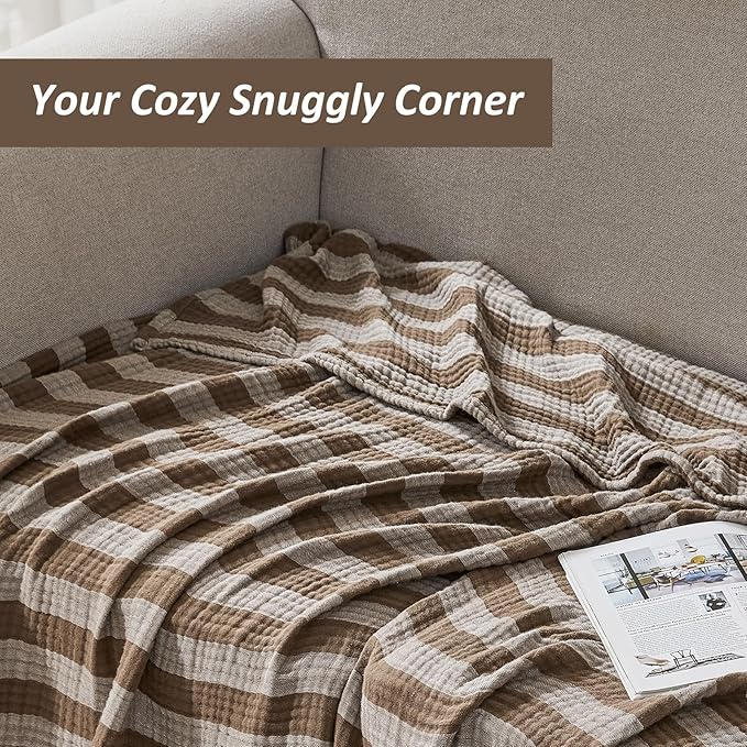 EMME Cotton Muslin Large Throw Blanket Couch Breathable Gauze Soft Lightweight - Image 4