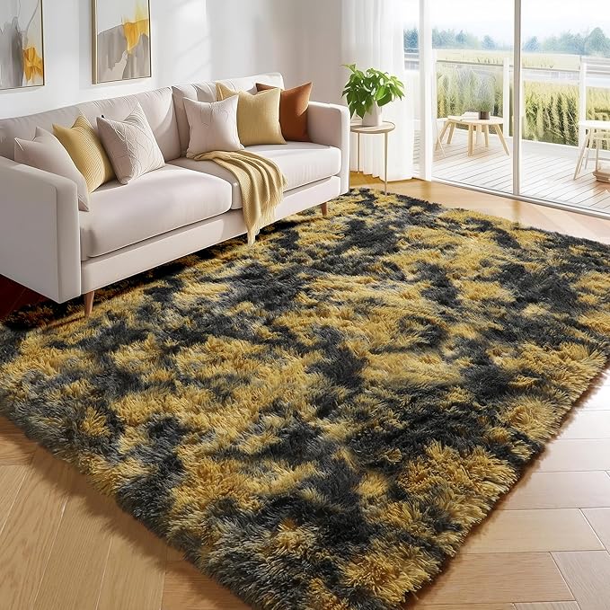 PAGISOFE Black and Yellow Fluffy Shag Area Rugs by PAGISOFE