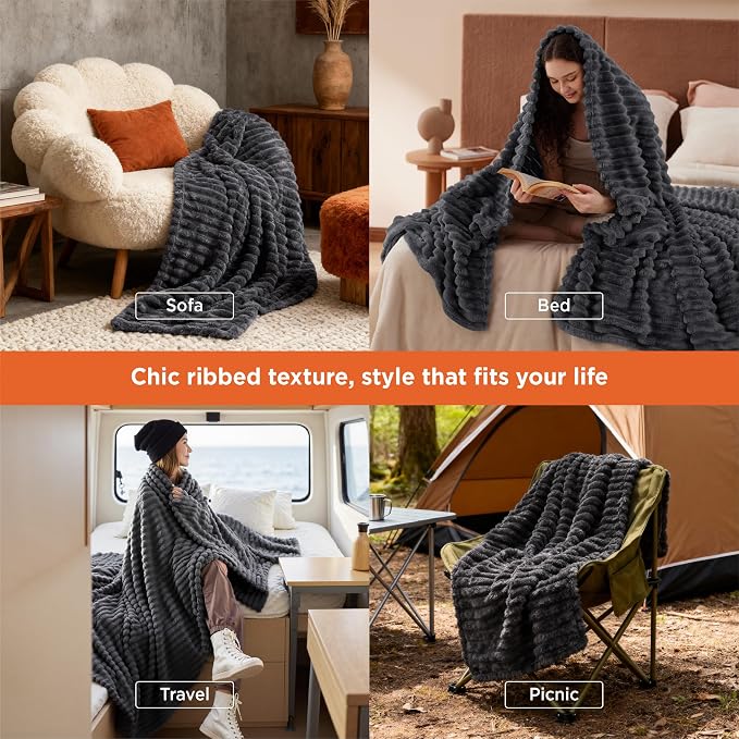 Bedsure Grey Fleece Throw Blanket - Image 3