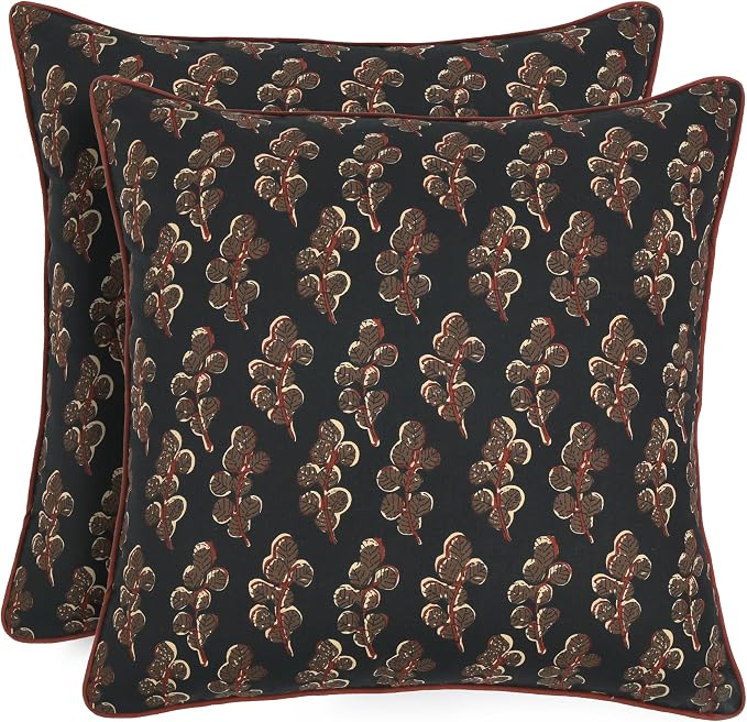 Ridhi Block Print Black Pillow Cover 18" x 18" Decorative Couch Pillows by Ridhi