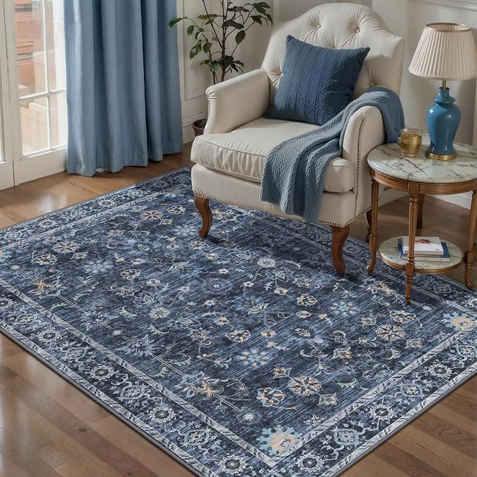 Tangsoo 3x4 Washable Rugs for Entryway Non Slip, Boho Distressed Vintage Blue by Tangsoo