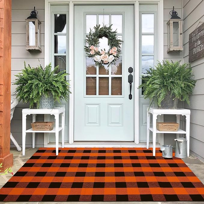 IOHOUZE Fall Buffalo Plaid Check Rug Outdoor Doormat 4x6 Ft Washable Woven by iOhouze