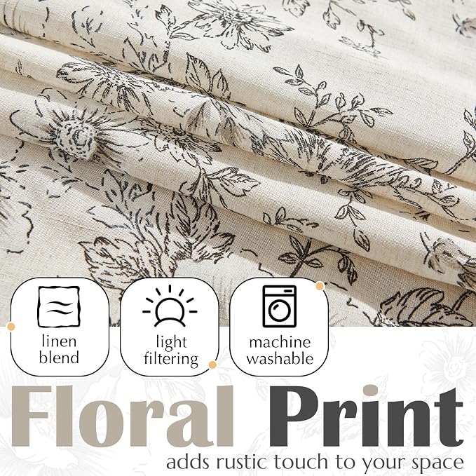 jinchan Linen Valance Curtain Farmhouse Black Floral Small Window Curtain - Image 5