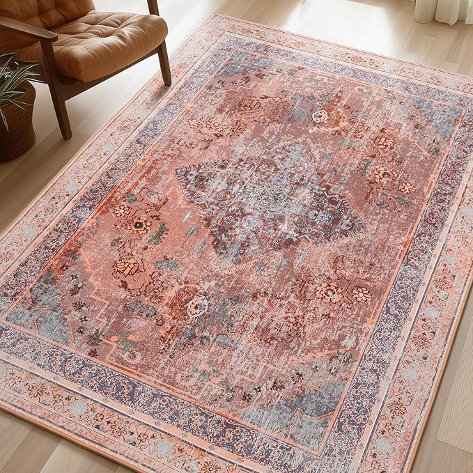 Phantoscope Washable Area Rug 4'x6' Non-Slip, Vintage Neutral Fall Rugs by Phantoscope