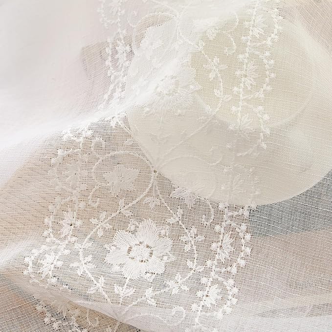jinchan Weslie Floral White Sheer Curtains - Image 6